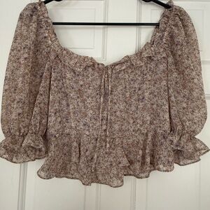 ASTR the Label Floral Ruffle Cropped Blouse